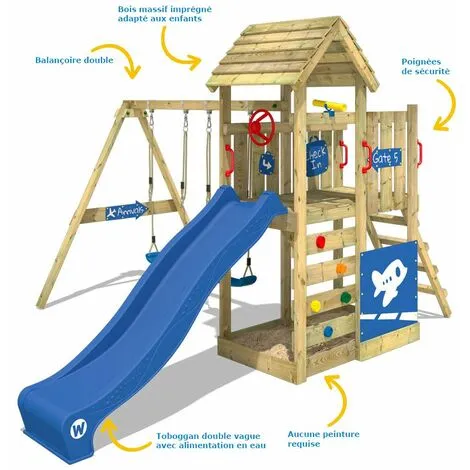 WICKEY Aire De Jeux Portique Bois MultiFlyer Deluxe Avec Balançoire Et Toboggan Bleu Maison Enfant Exterieur Avec Bac à Sable, échelle D'escalade & Accessoires De Jeux – Image 2