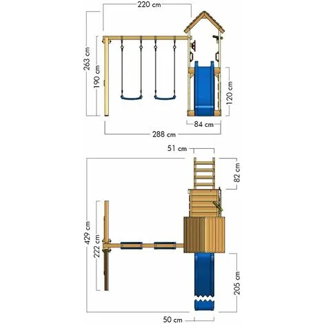 WICKEY Aire De Jeux Portique Bois MultiFlyer Deluxe Avec Balançoire Et Toboggan Bleu Maison Enfant Exterieur Avec Bac à Sable, échelle D'escalade & Accessoires De Jeux – Image 5