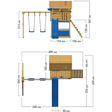 WICKEY Aire De Jeux Portique Bois Smart Seaside Avec Balançoire Et Toboggan Bleu Maison Enfant Sur Pilotis Avec Bac à Sable, échelle D'escalade & Accessoires De Jeux – Image 4