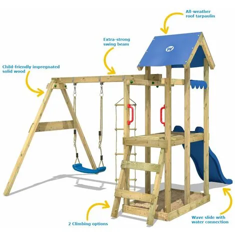 WICKEY Aire De Jeux Portique Bois TinyPlace Avec Balançoire Et Toboggan Vert Maison Enfant Exterieur Avec Bac à Sable, échelle D'escalade & Accessoires De Jeux – Image 2