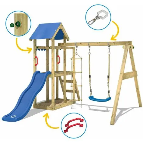 WICKEY Aire De Jeux Portique Bois TinyPlace Avec Balançoire Et Toboggan Vert Maison Enfant Exterieur Avec Bac à Sable, échelle D'escalade & Accessoires De Jeux – Image 3