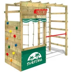 WICKEY Aire De Jeux Portique Bois Smart Action Échafaudage Grimpant Avec Mur D'escalade & Accessoires De Jeux